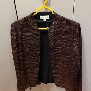 St. John Evening Brown Metallic Open Front Jacket